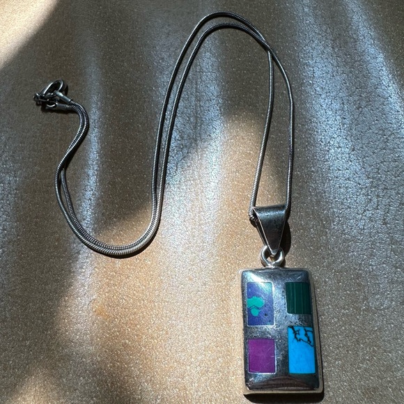 Vintage Silpada Sterling 925 malachite turquoise sodalite carnelian necklace - Picture 3 of 8